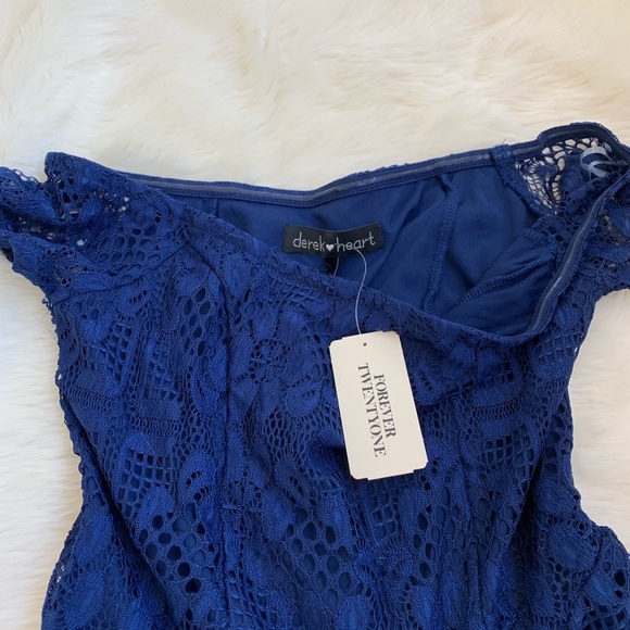 New forever 21 lace blue dress off shoulder nwt - Picture 3 of 3